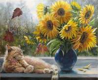 Без бренда «Подсолнухи в синей вазе возле кота» в Нижнем Новгороде