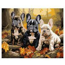 Три французский бульдога осенью