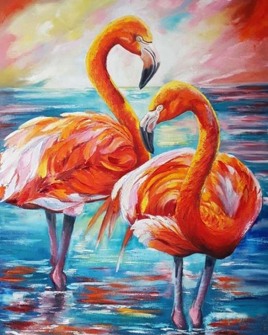 Картина по номерам 40x50 Пара фламинго на фоне моря