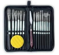 Без бренда «Коробка 50 шт.: Набор кистей для рисования в чехле, премиум набор (15 нейлоновых кистей, 1 мастихин) белые» в Нижнем Новгороде