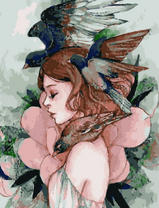 Без бренда «Девушка с большим цветком и птицы» в Нижнем Новгороде в интернет-магазине  Без бренда «Девушка с большим цветком и птицы» в Нижнем Новгороде