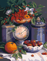 Натюрморт с цветами и мандаринами