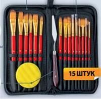 Без бренда «Коробка 50 шт.: Набор кистей для рисования в чехле, премиум набор (15 нейлоновых кистей, 1 мастихин) красные» в Нижнем Новгороде
