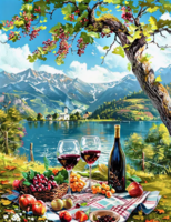 Без бренда «Винный натюрморт с бокалами, бутылкой вина, фруктами и ягодами» в Нижнем Новгороде